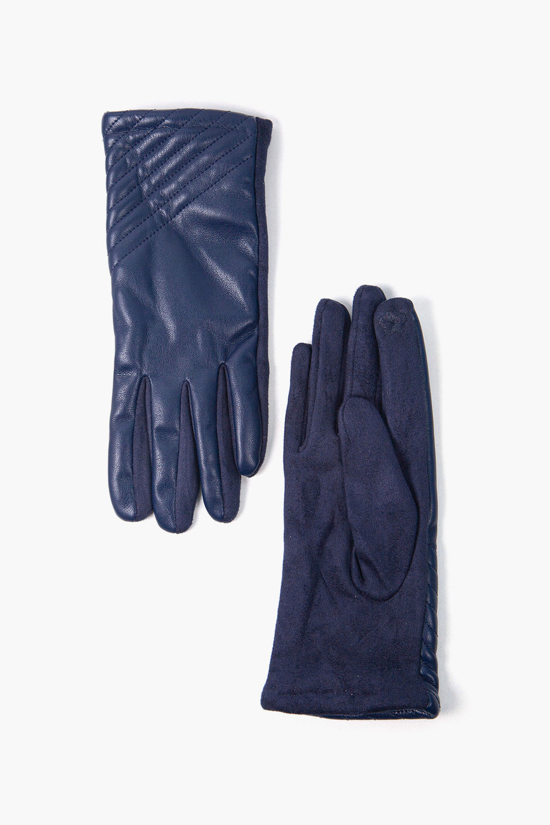 Navy PU with Diagonal Stitching Gloves