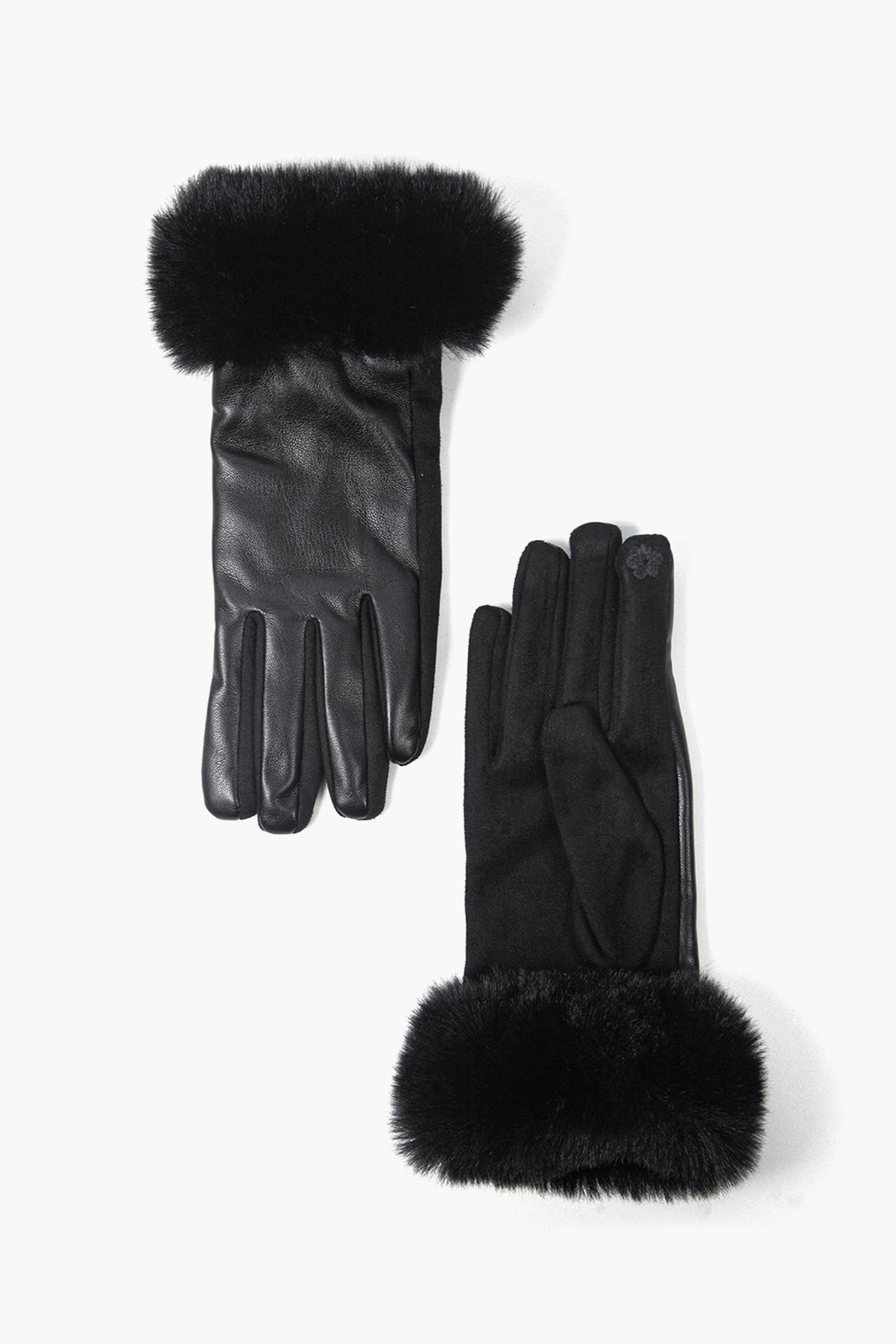 Black PU with Faux Fur Trim Gloves