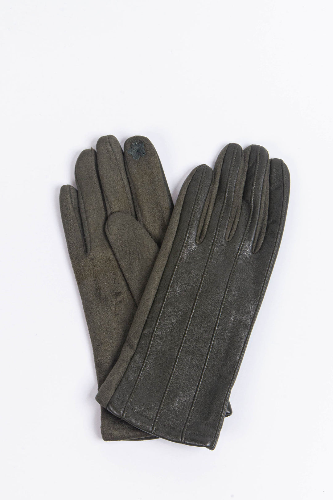 Khaki PU with Vertical Stitching Gloves