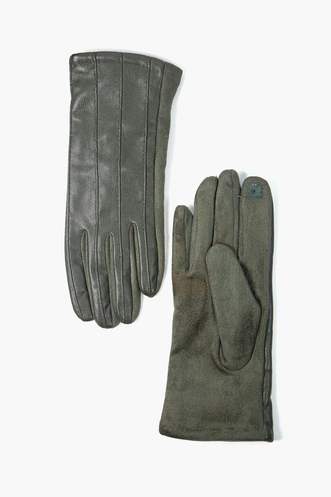 Khaki PU with Vertical Stitching Gloves