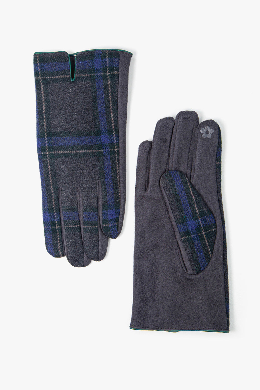 Grey Green Tartan with PU Trim Gloves