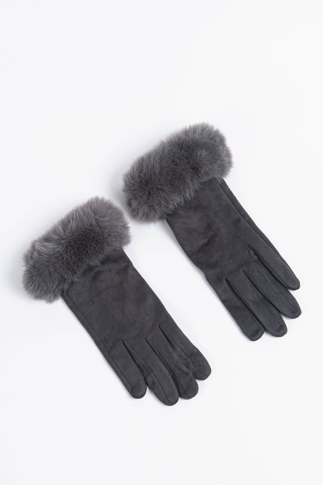 Dark Grey Velvet Faux Fur Trim Gloves