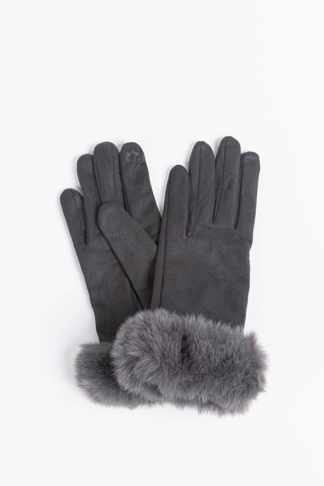 Dark Grey Velvet Faux Fur Trim Gloves