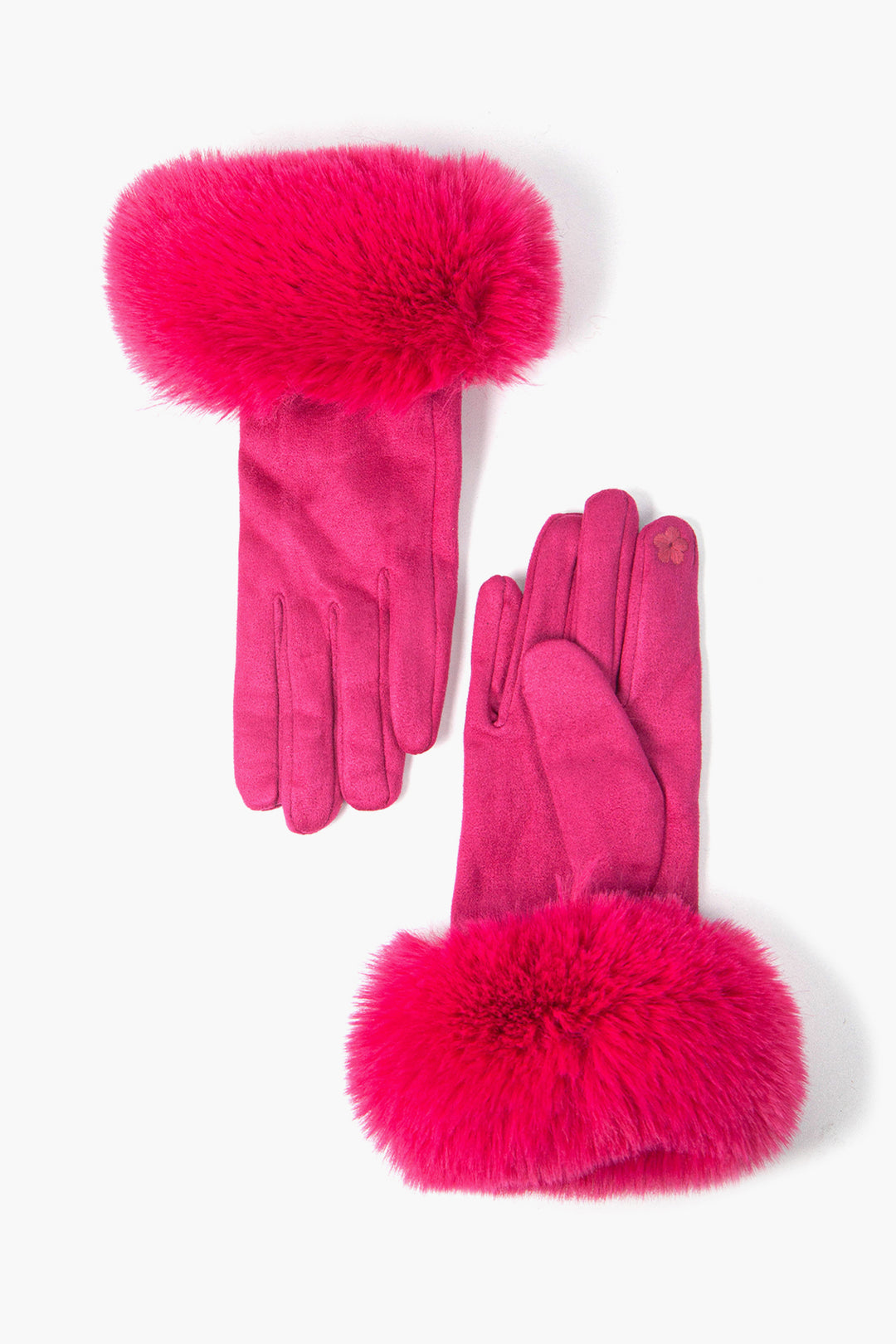 Fuchsia Velvet Faux Fur Trim Gloves