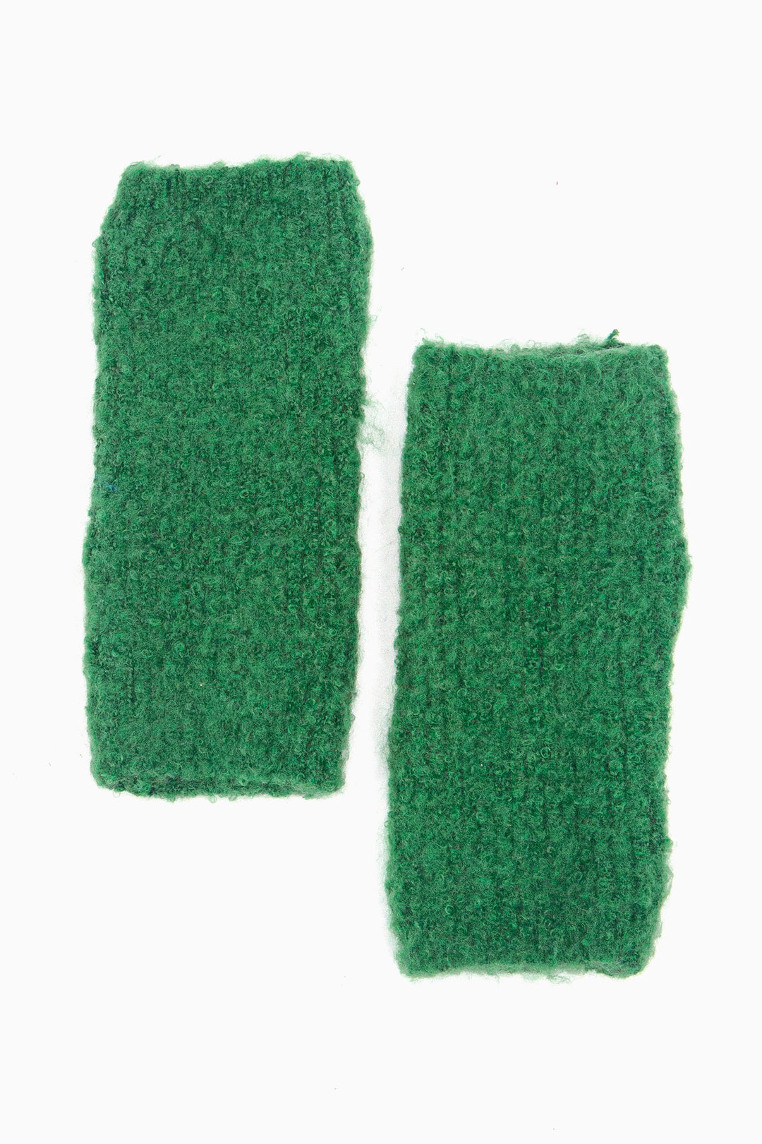 bright green coloured knitted wrist warmers.