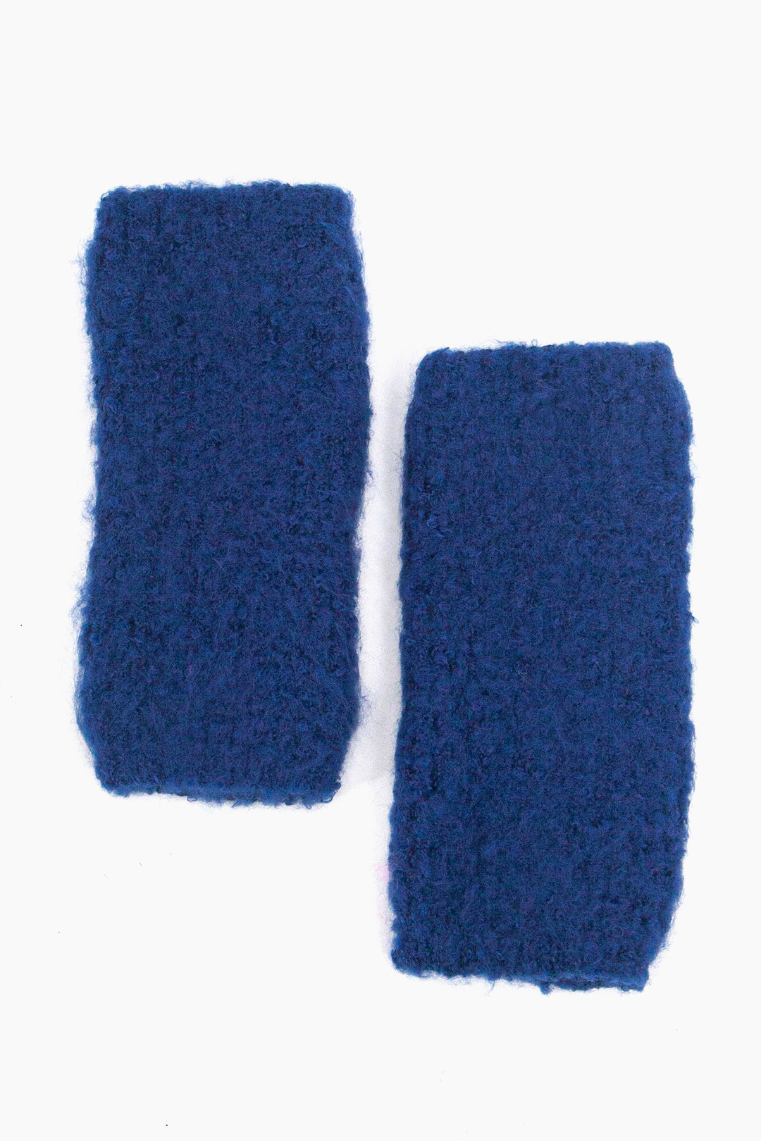 navy blue coloured knitted wrist warmers.