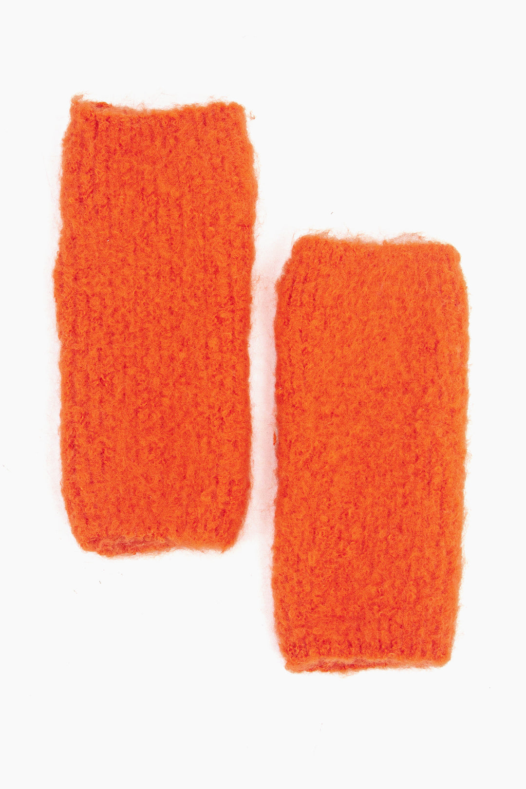 bright orange coloured knitted wrist warmers.