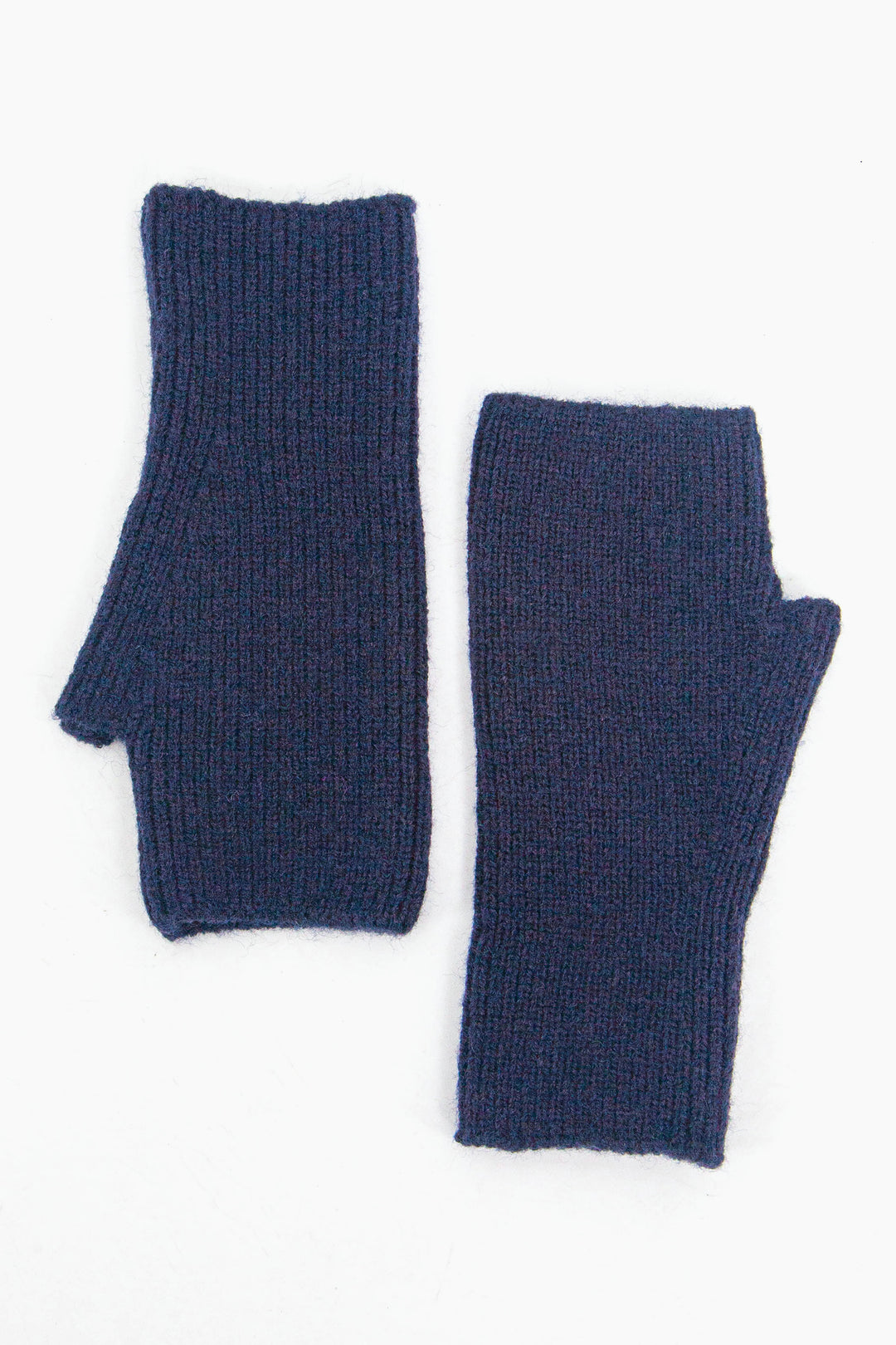 navy blue knitted wrist warmer gloves with thumb holes