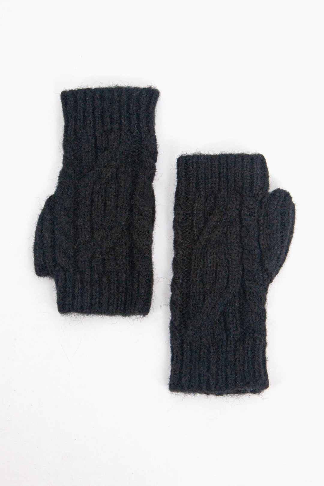 black cable knit wrist warmers with thumb holes