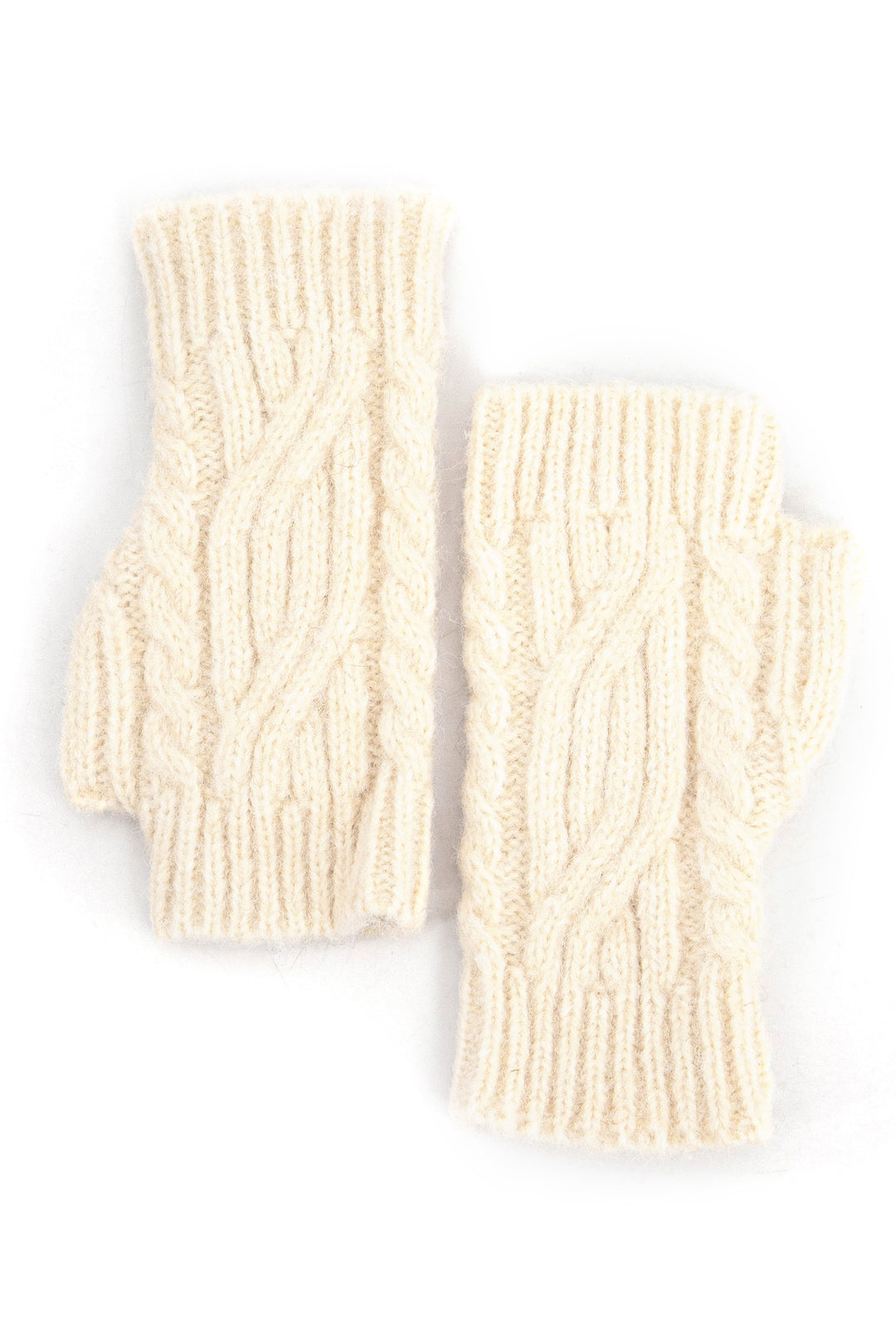 cream cable knit wrist warmers with thumb holes