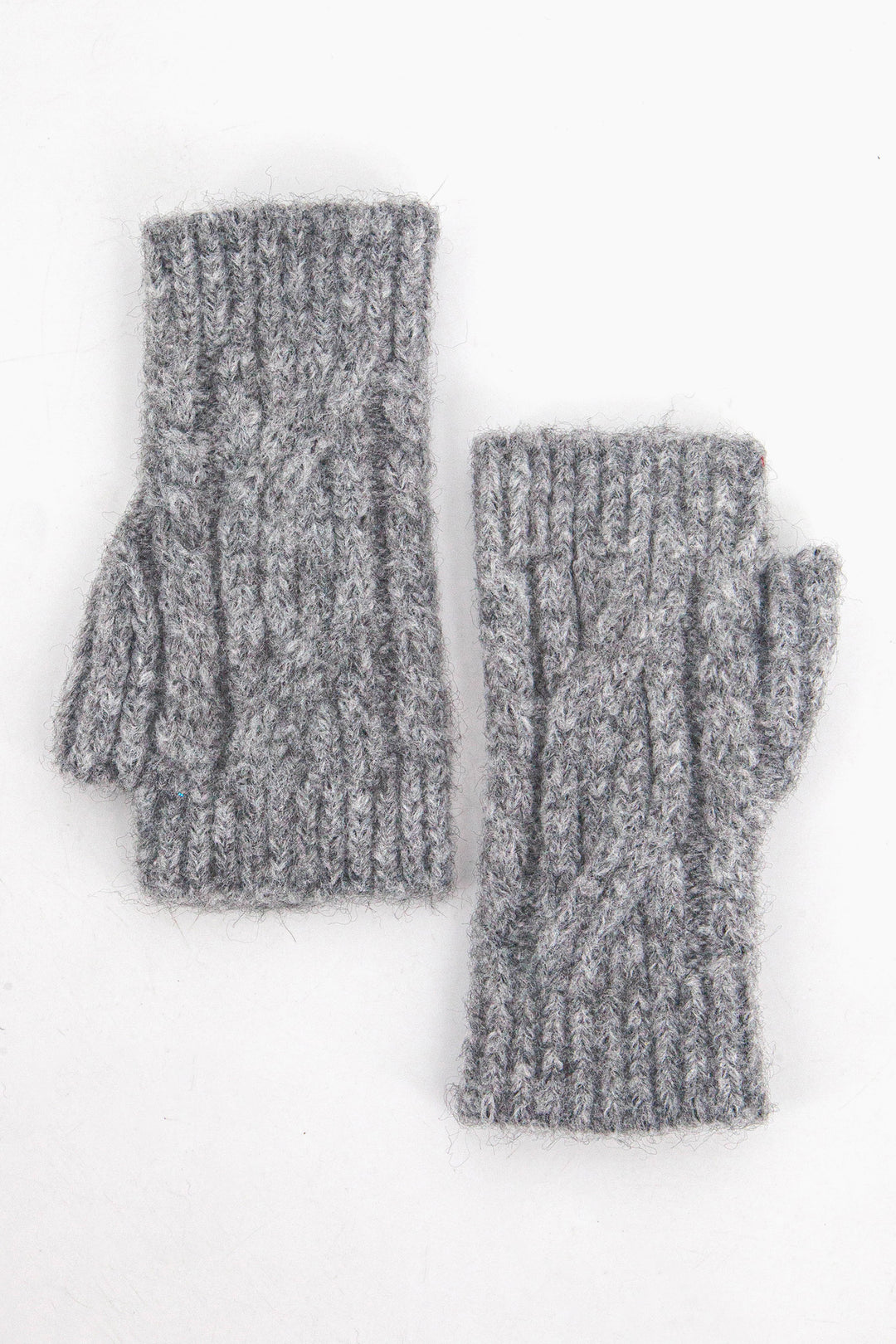 dark grey cable knit wrist warmers with thumb holes