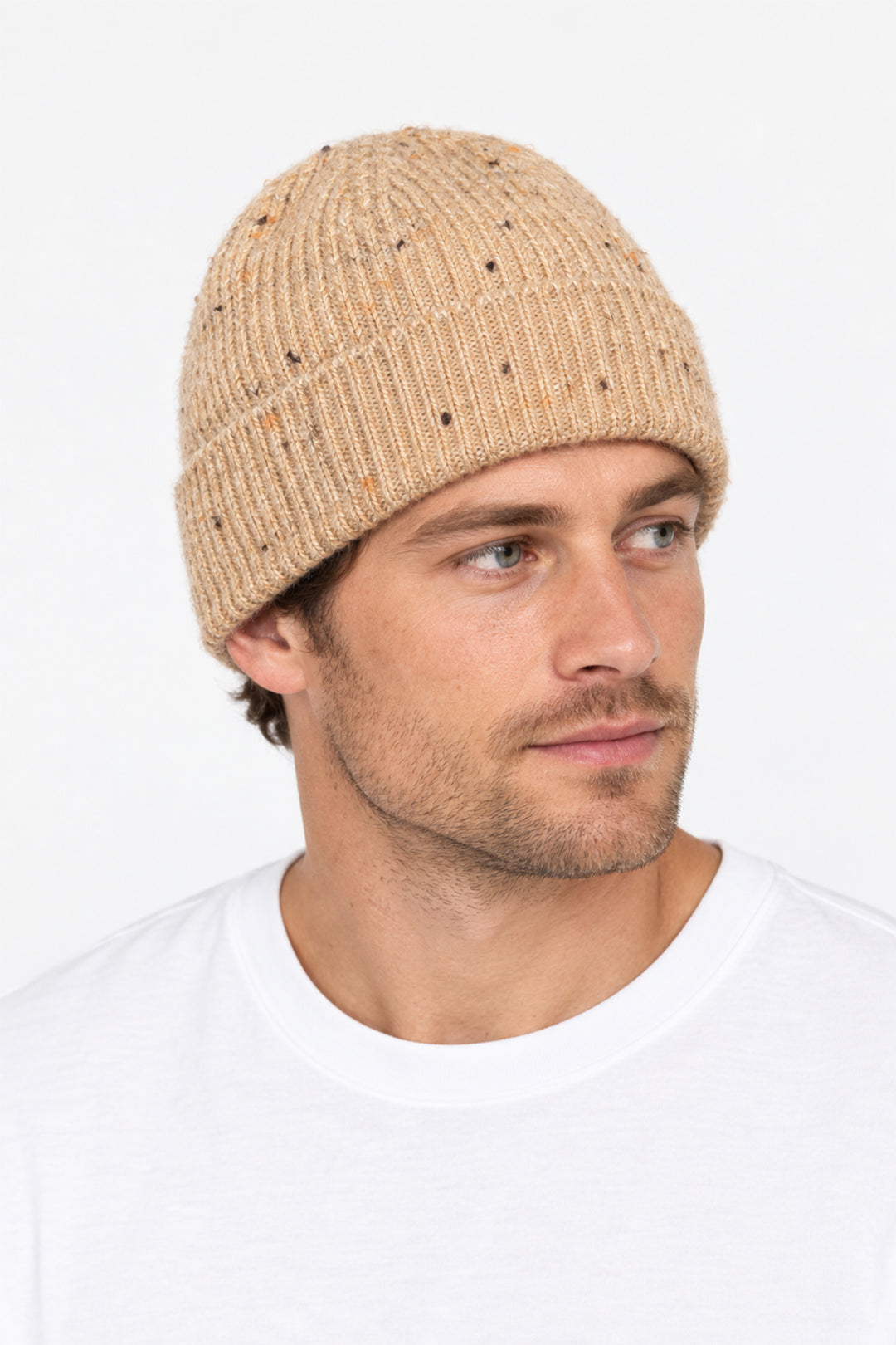 Marl-Knit-Men's-Beanie-Hat-in-Brown
