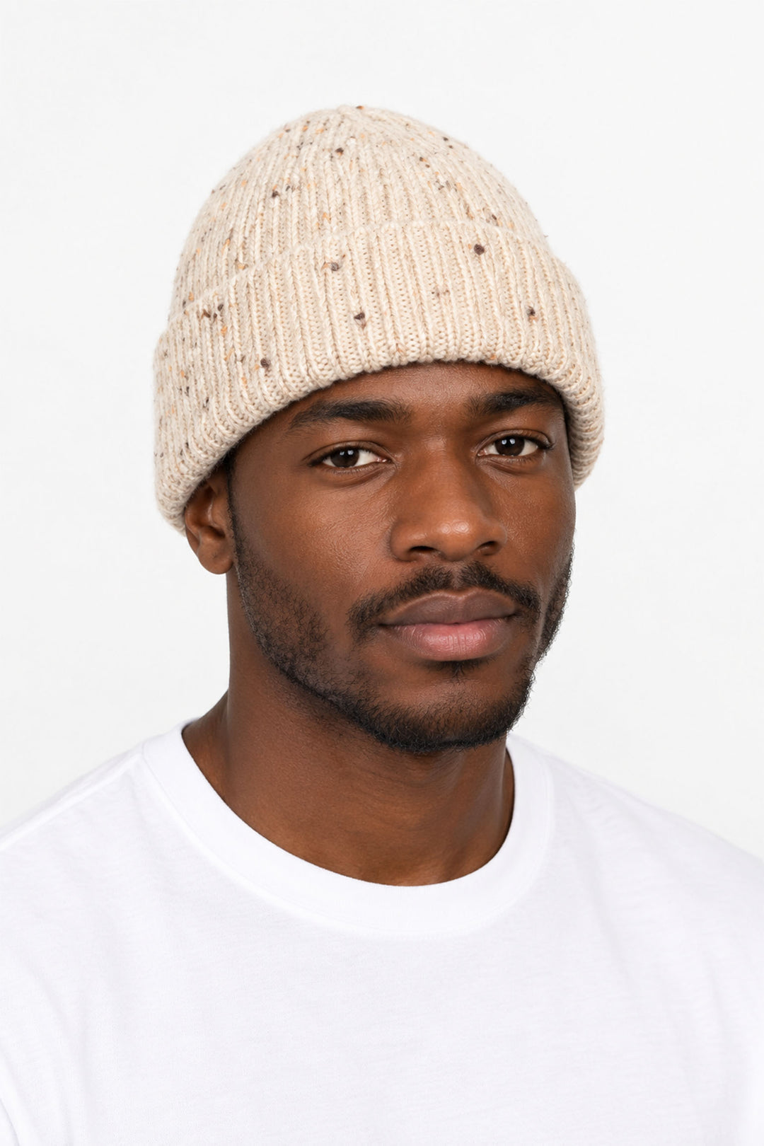 Marl-Knit-Men's-Beanie-Hat-in-Cream