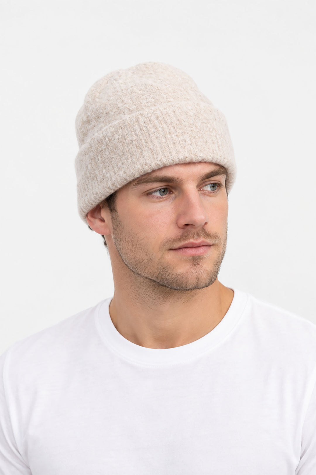 Textured-Men's-Knitted-Beanie-Hat-in-Beige