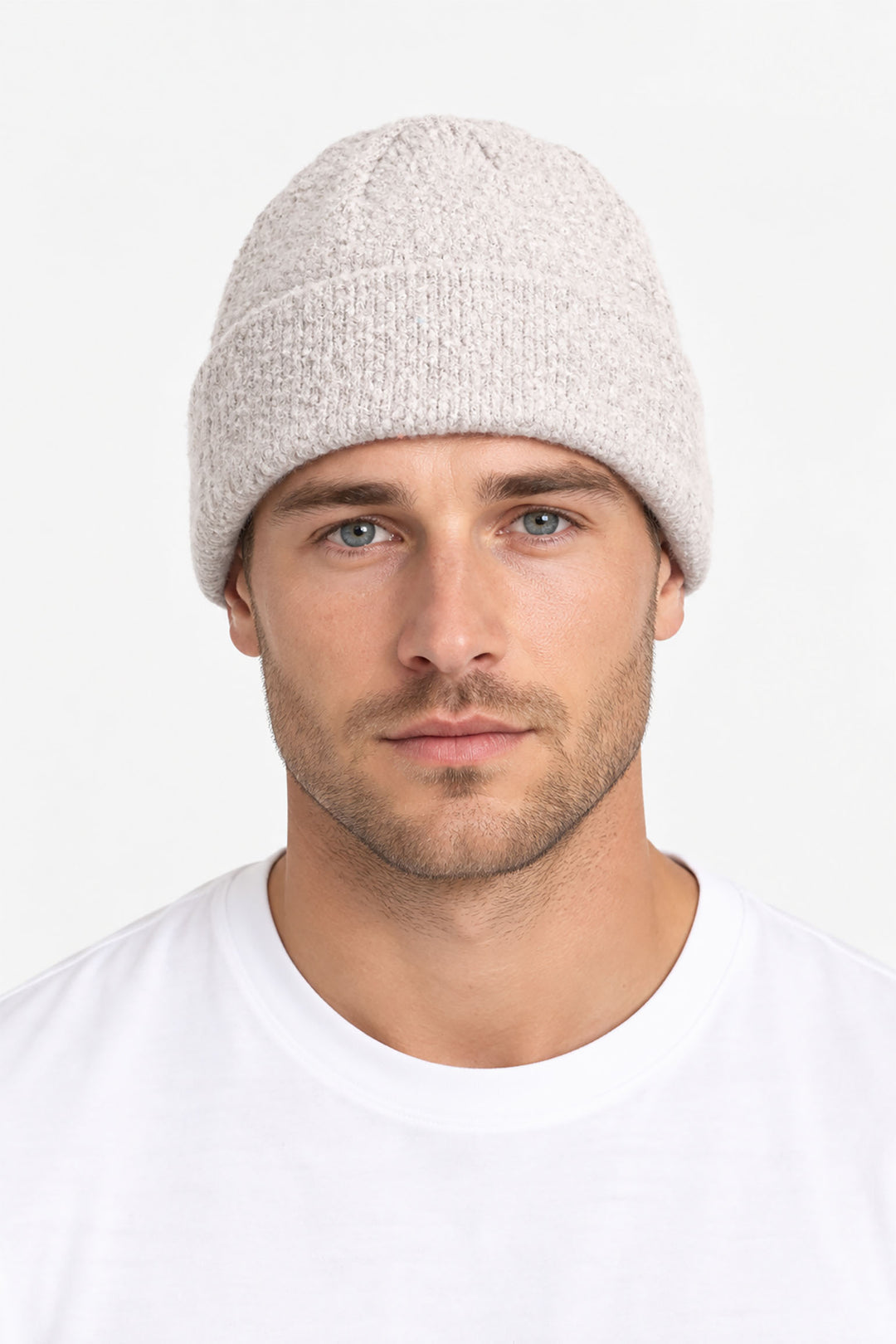 Textured-Men's-Knitted-Beanie-Hat-in-Grey