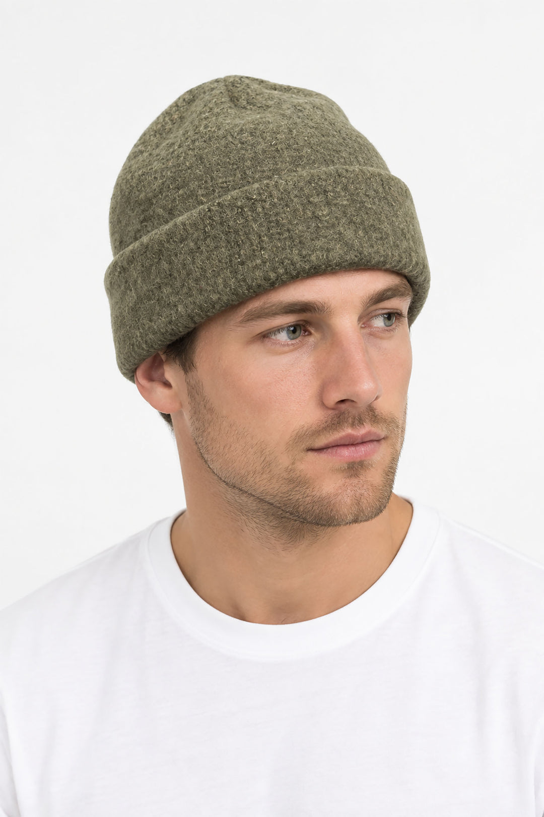 Textured-Men's-Knitted-Beanie-Hat-in-Green