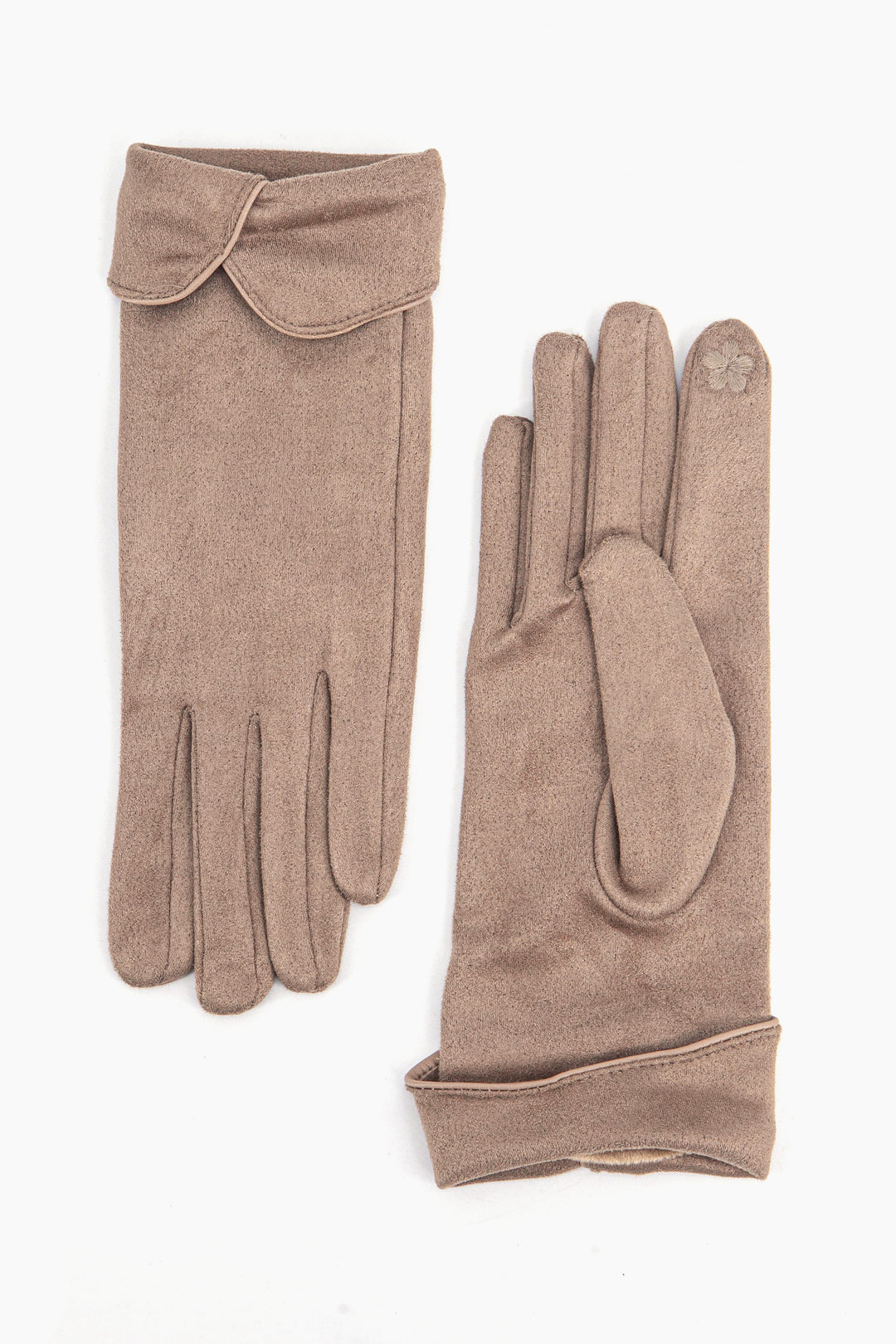 camel beige scalloped cuff faux velvet touchscreen winter gloves