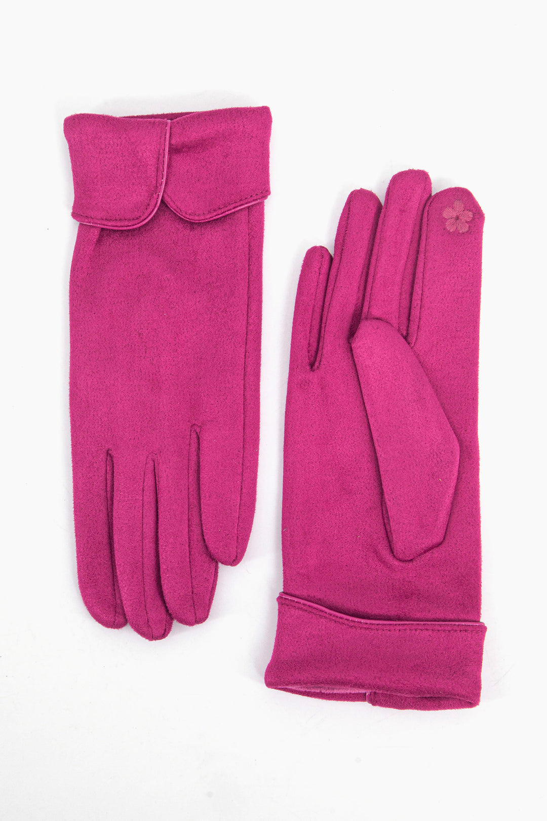 bright pink scalloped cuff faux velvet touchscreen winter gloves