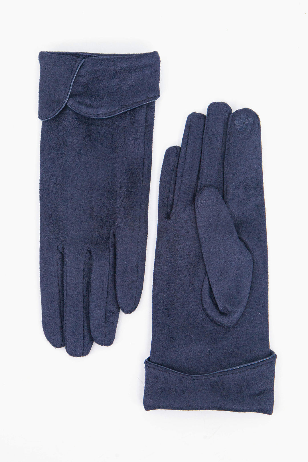 navy blue scalloped cuff faux velvet touchscreen winter gloves