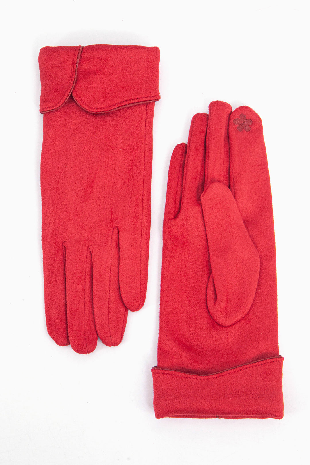 bright red scalloped cuff faux velvet touchscreen winter gloves