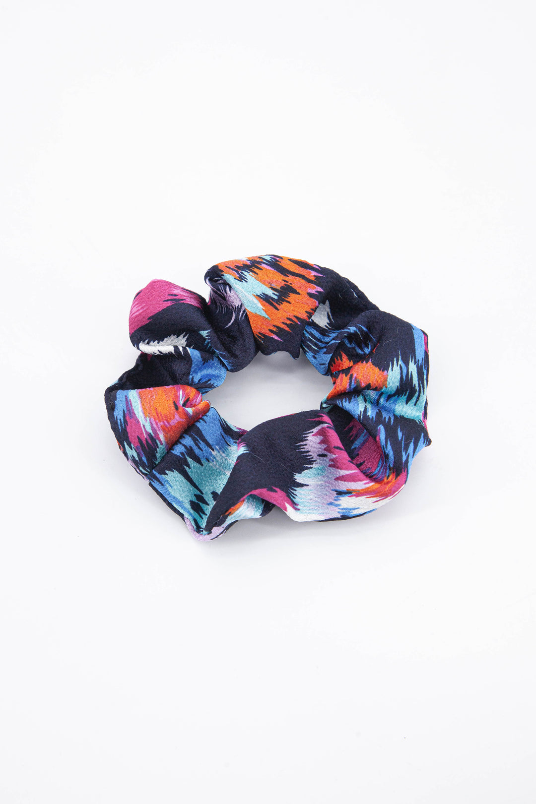 navy blue and pink abstract print hair scrunchie