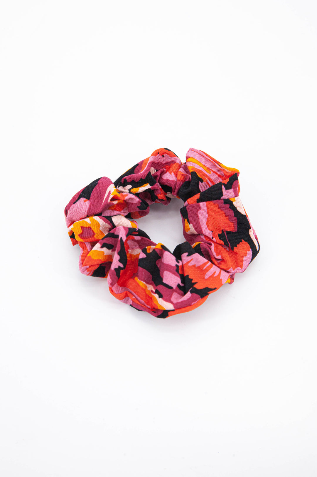 pink and black abstract pattern hair scrunchie