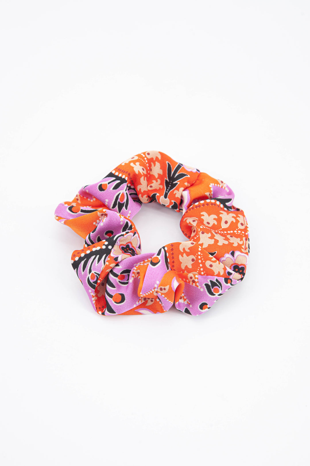 pink and orange ornate mandala pattern hair scrunchie