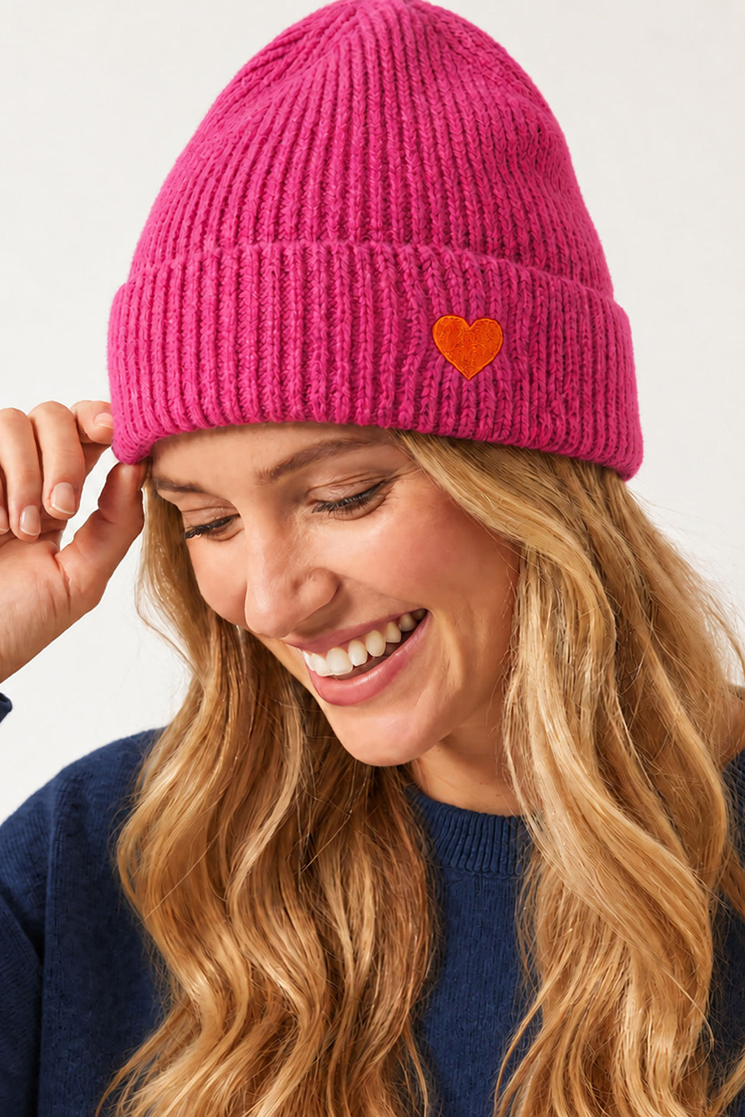 Austin-Pink/Orange-Heart-Embroidered-Beanie-Hat