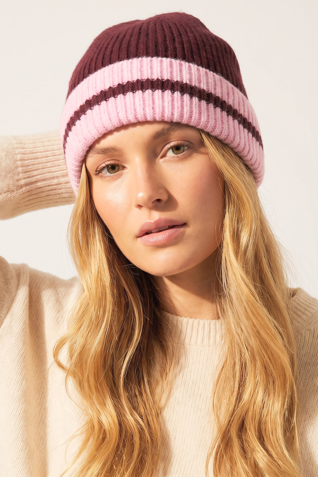 Striped-Beanie-Hat-in-Berry/Pink