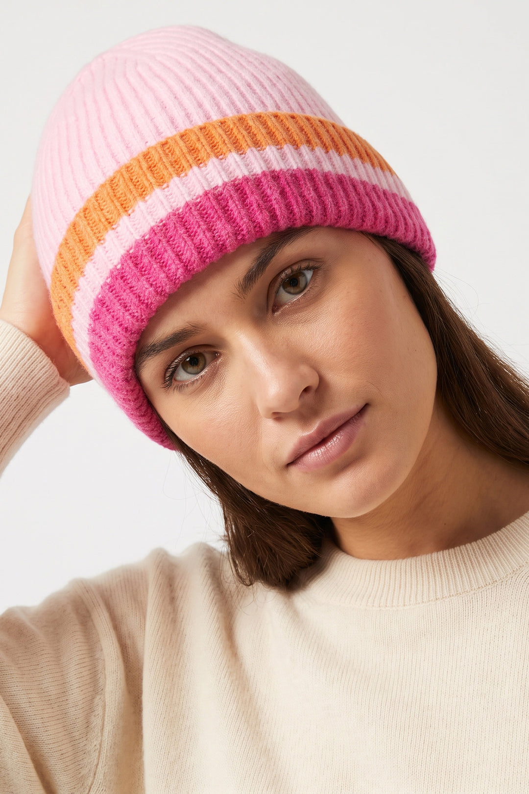 Striped-Beanie-Hat-in-Light-Pink/Fuchsia