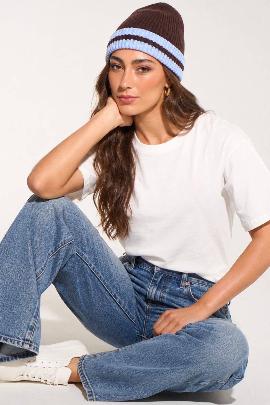 Striped-Beanie-Hat-in-Brown/Blue