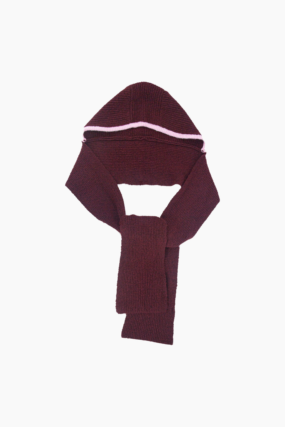 Contrast-Trim-Hooded-Scarf-in-Berry/Pink
