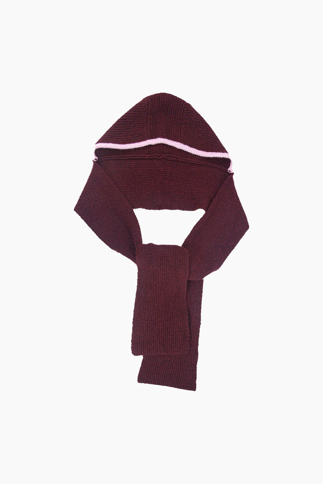 Contrast-Trim-Hooded-Scarf-in-Berry/Pink