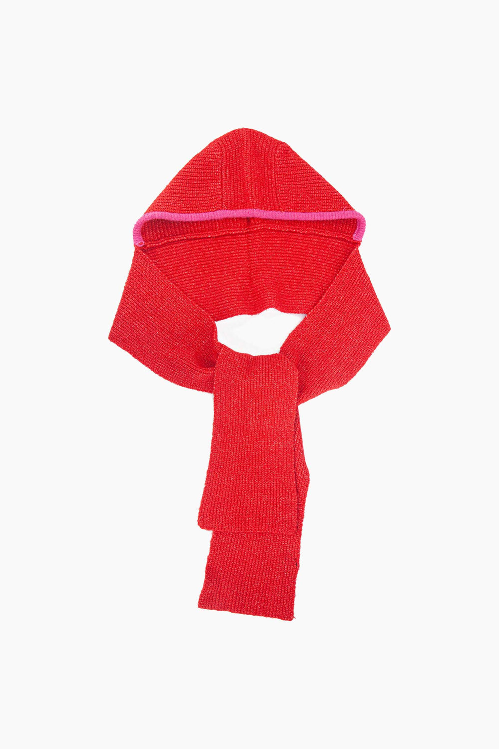 Contrast-Trim-Hooded-Scarf-in-Red/Pink