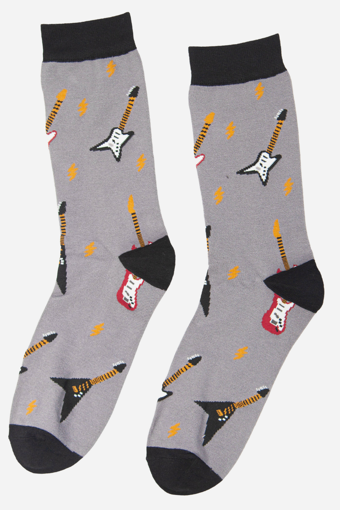 mens grey and black guitar print music socks