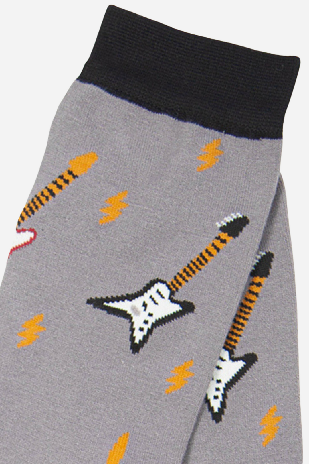 Grey Men's Electric Guitar Print Bamboo Socks
