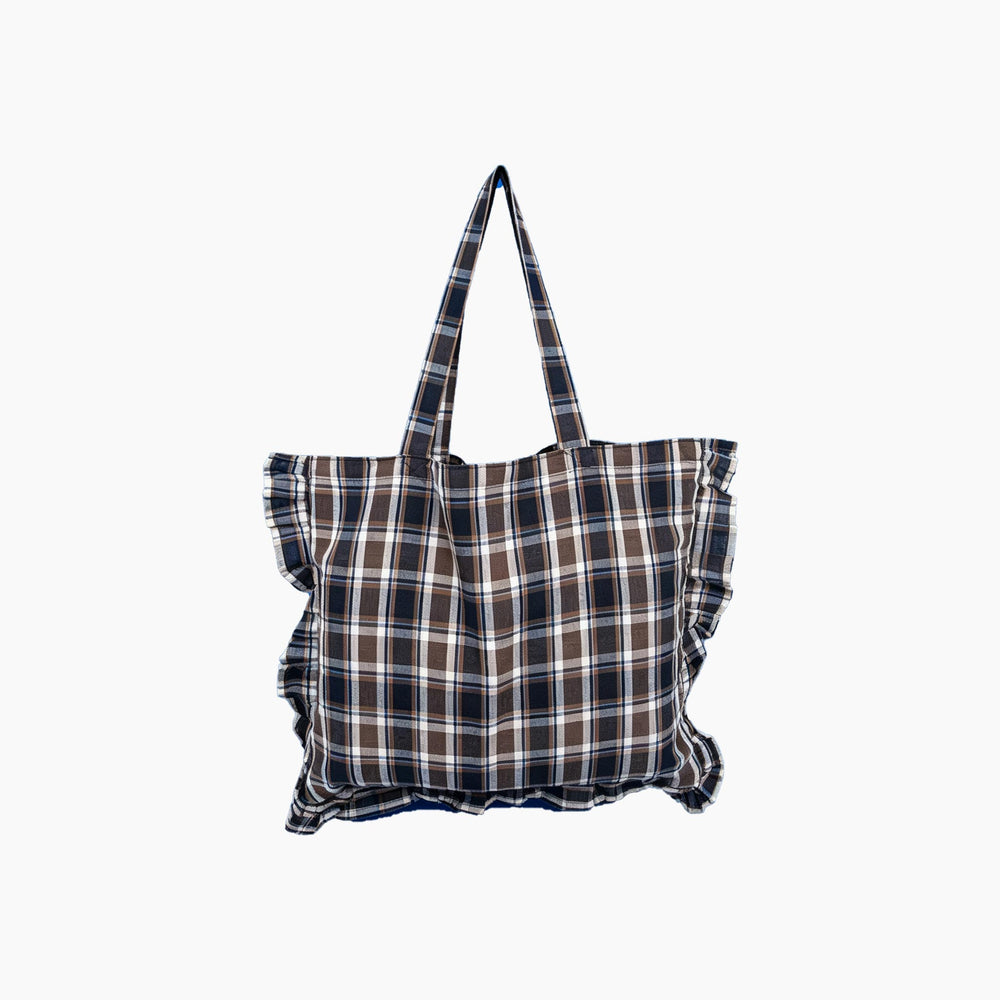 Traditional-Check-Ruffle-Tote-Bag-in-Brown