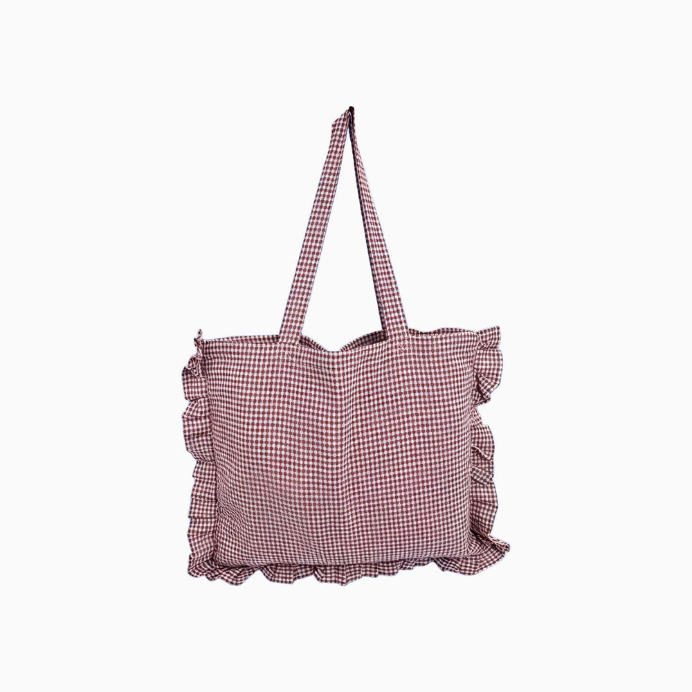 Traditional-Check-Ruffle-Tote-Bag-in-Brown