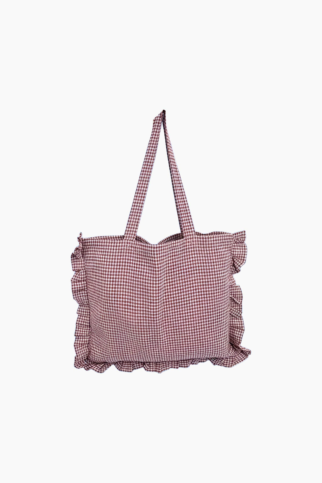 Gingham-Ruffle-Tote-Bag-in-Dark-Red