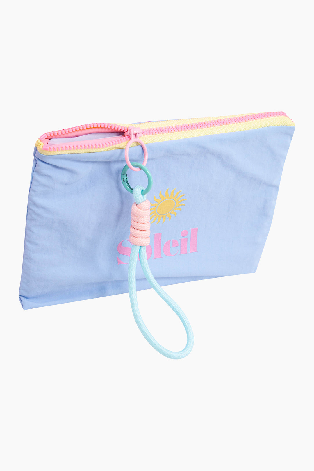 Soleil-Recycled-Polyester-Makeup-Bag-in-Blue-Angled-Showing-Zip