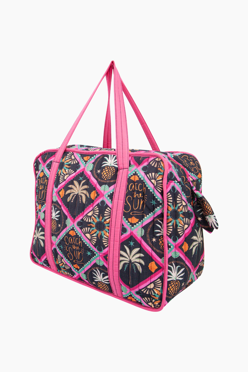 Pineapple-Print-Double-Handle-Tote-Bag-in-Black-Side