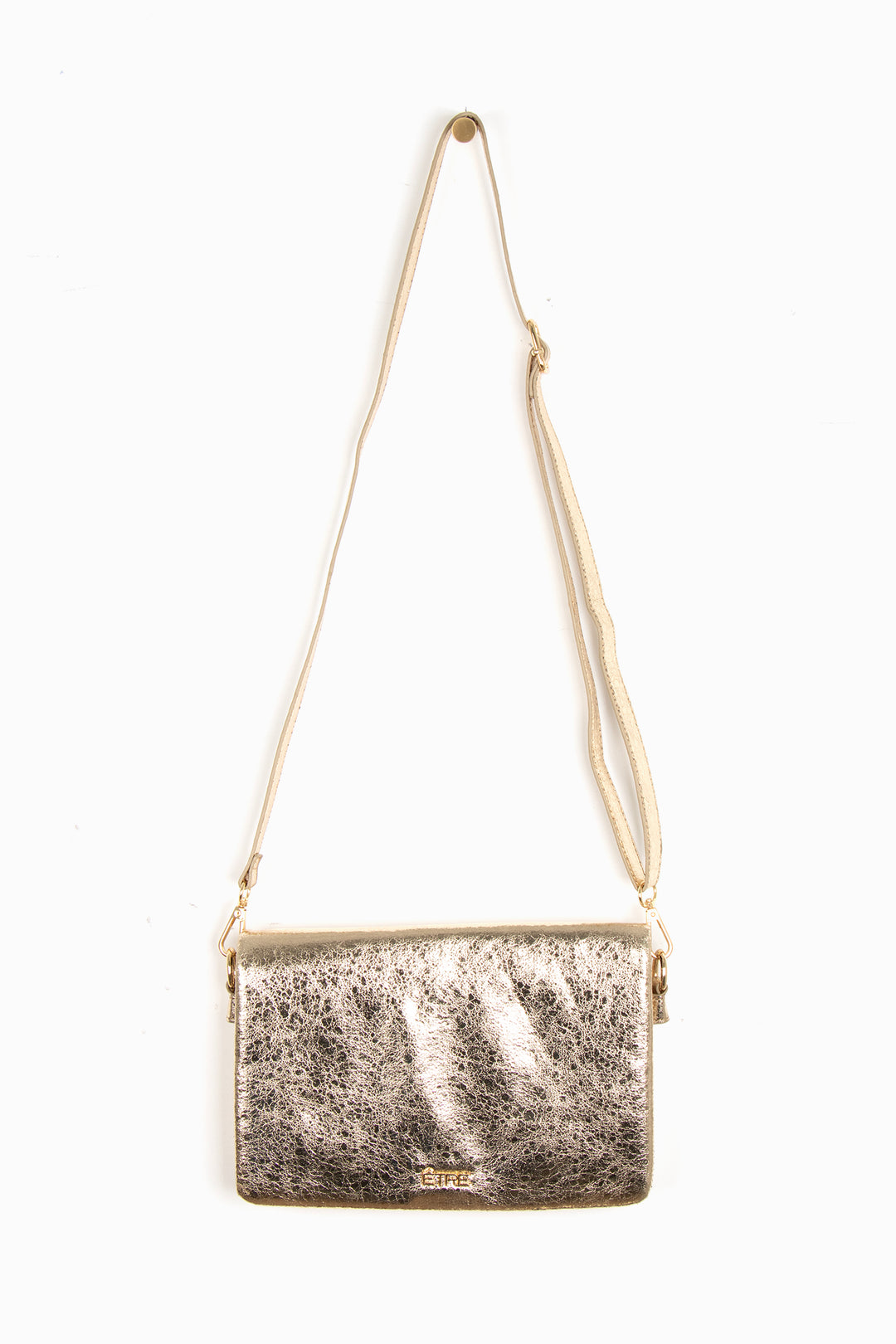 metallic gold cracked faux leather crossbody bag with detachable bag strap