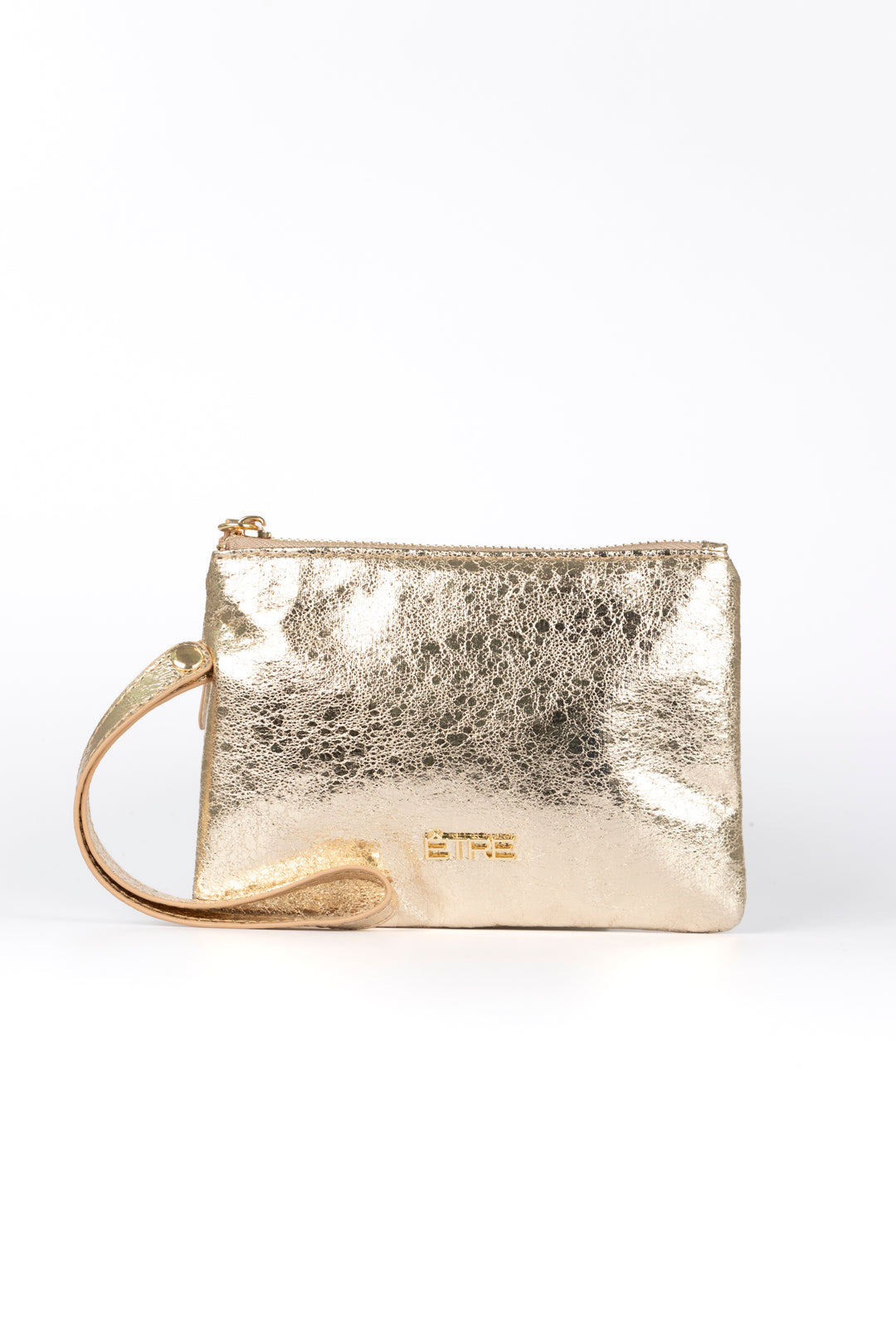 metallic gold cracked faux leather wristlet purse with zip closure