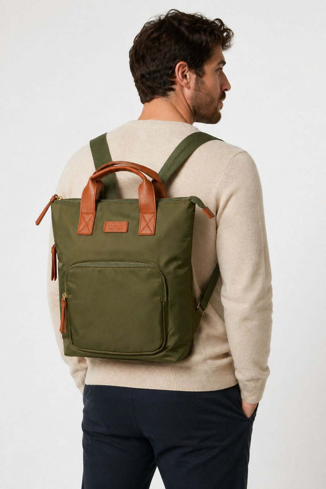 Sutton Top Handle Laptop Backpack  - Khaki, Nylon/PU
