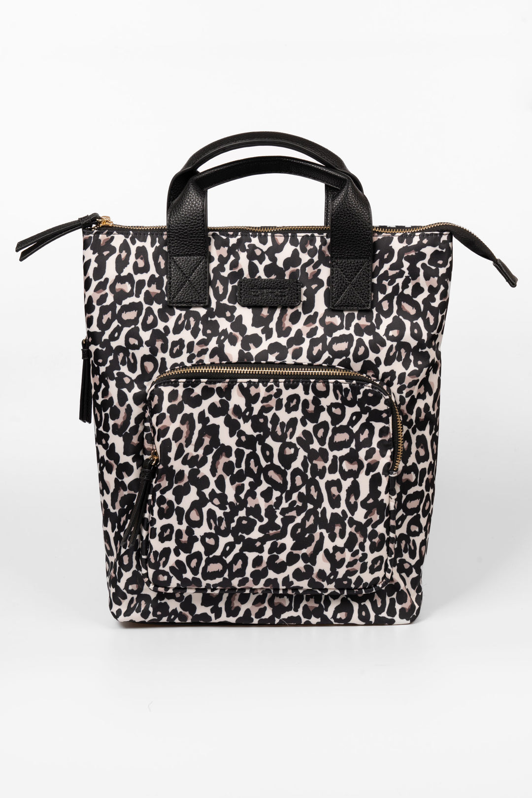 sutton-top-handle-backpack-cream-leopard-print-nylon-pu-front-view