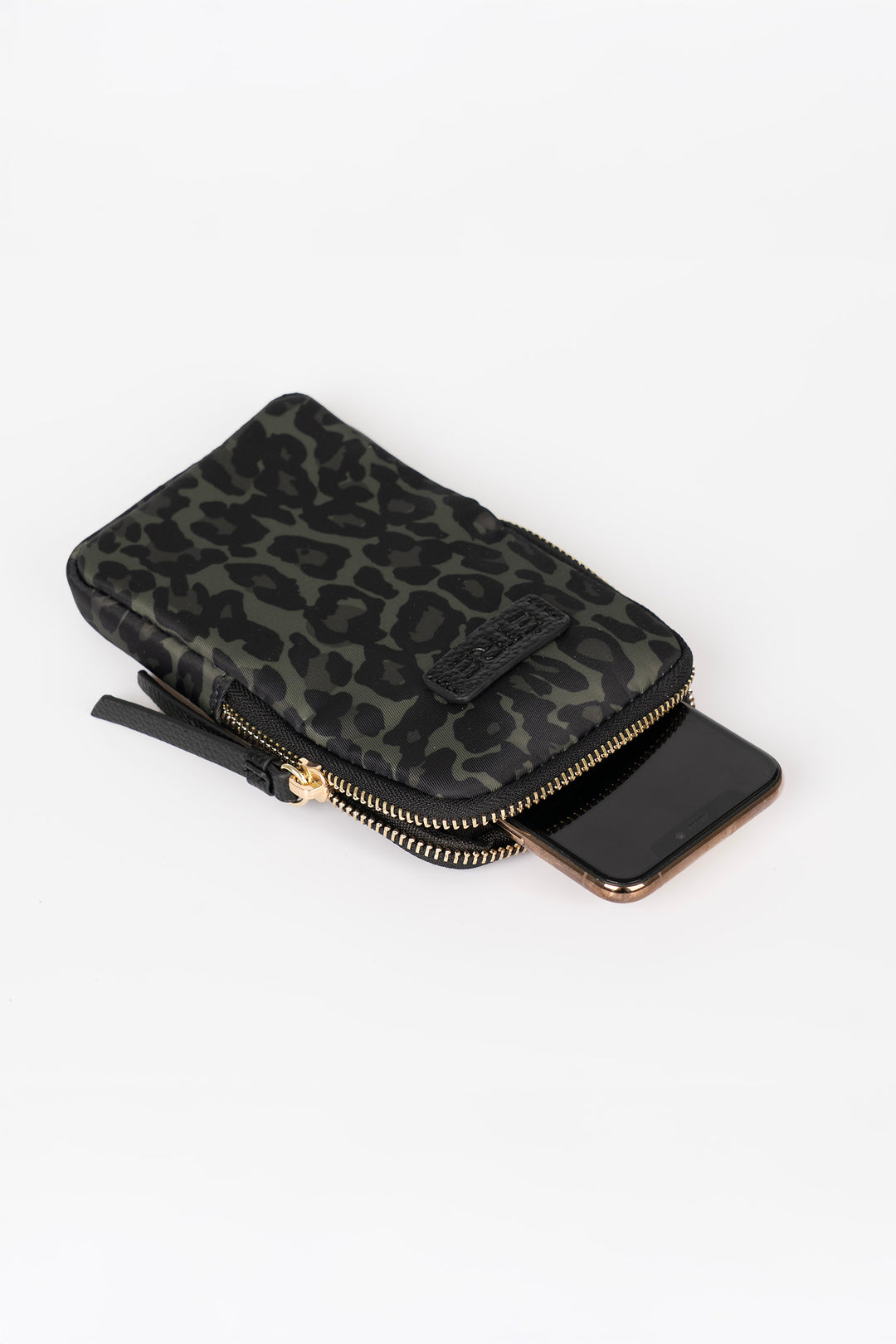 Ivy Phone Bag - Khaki Leopard Print, Nylon/PU