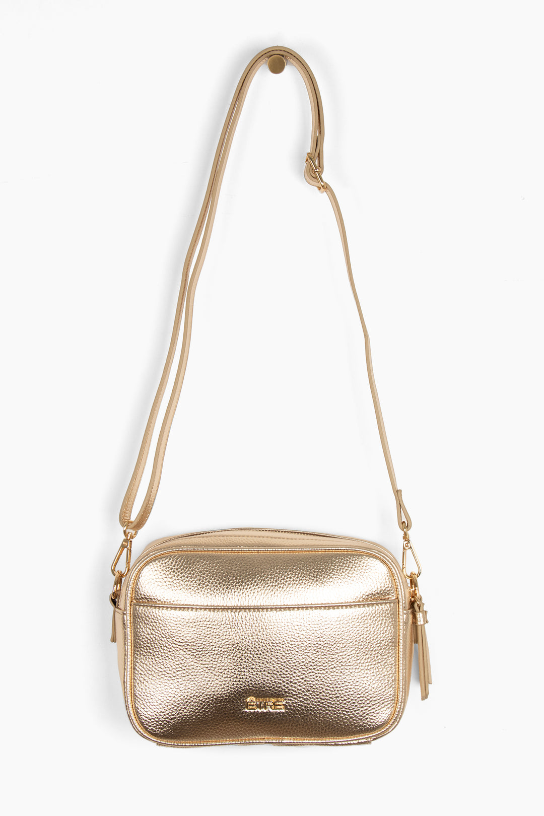 metallic gold faux leather crossbody bag with detachable bag strap