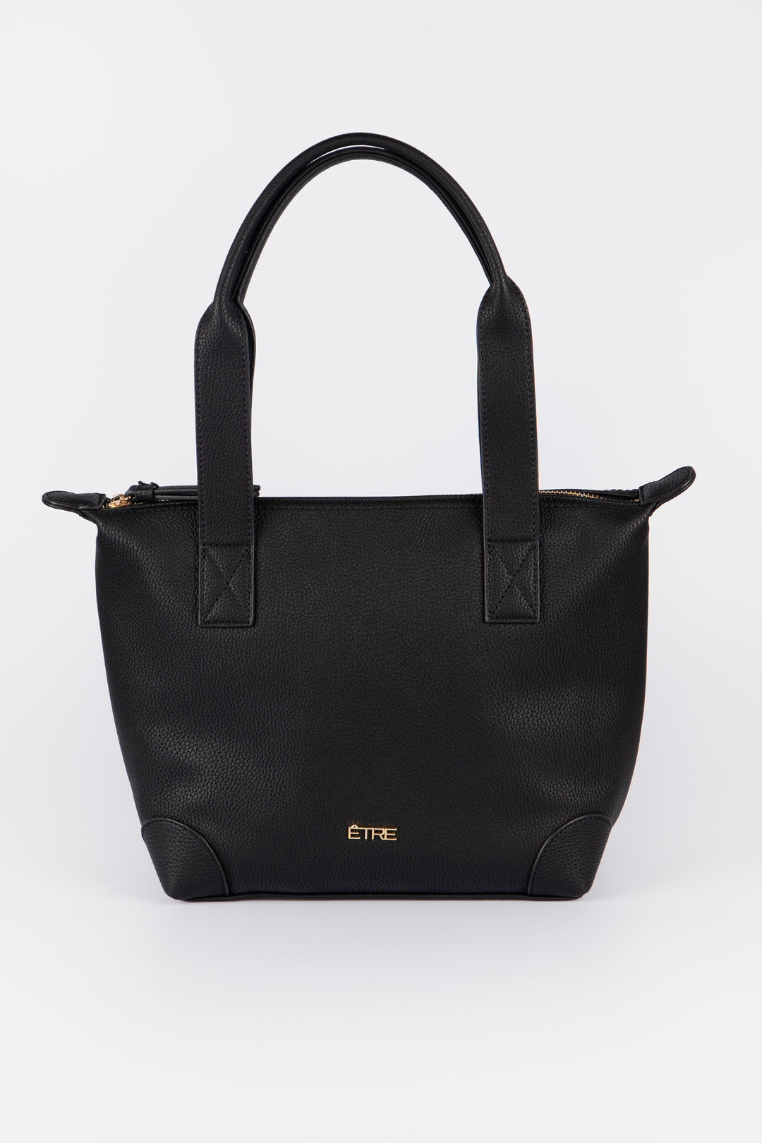 plain black faux leather medium sized tote bag with gold hardware