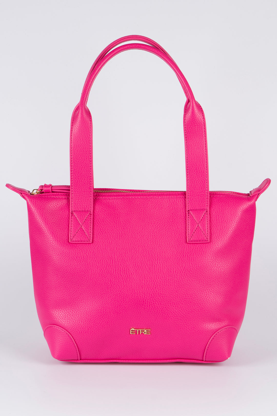 plain fuchsia pink faux leather medium sized tote bag with gold hardware