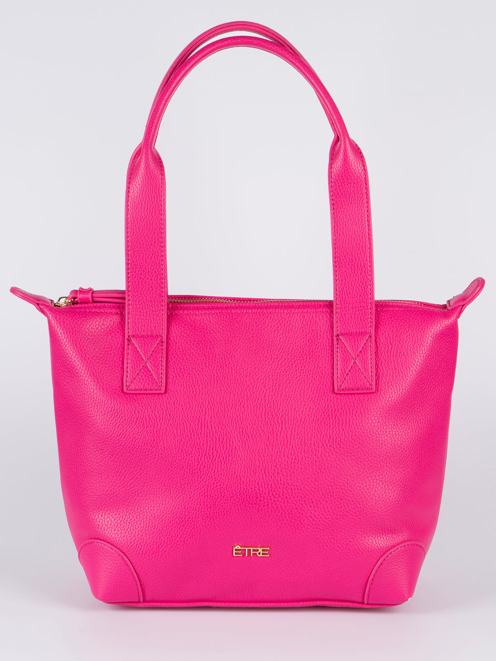 plain fuchsia pink faux leather medium sized tote bag with gold hardware